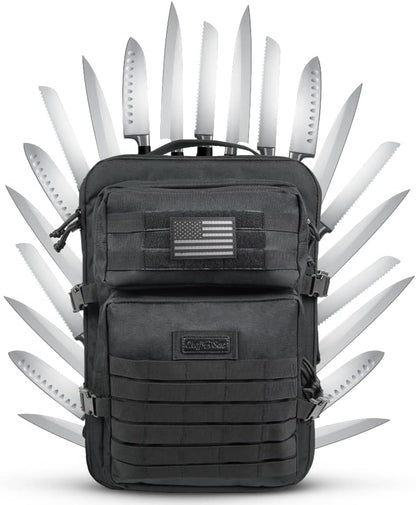 Chef Sac Chef Knife Bag Tactical Backpack | Knife Carrying Case with 30+ Pockets for Knives and Culinary Tools | Knife Organizer Bag for Chefs | Knives & Tools Not Included (Tactical Backpack (XL))