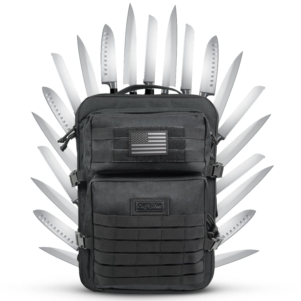 Chef Sac Chef Knife Bag Tactical Backpack | Knife Carrying Case with 30+ Pockets for Knives and Culinary Tools | Knife Organizer Bag for Chefs | Knives & Tools Not Included (Tactical Backpack (XL))