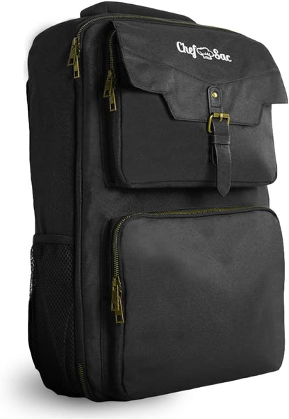 Chef Sac Traveller Chef Backpack Chef Knife Bag | Water-Resistant | 21+ Pockets for Knives & Kitchen Utensils | Back Pocket for Laptop & Notebook | For Chefs & Culinary Students (Black)