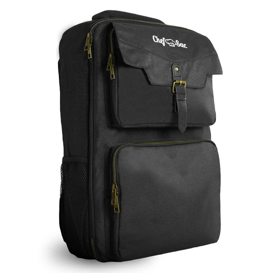 Chef Sac Traveller Chef Backpack Chef Knife Bag | Water-Resistant | 21+ Pockets for Knives & Kitchen Utensils | Back Pocket for Laptop & Notebook | For Chefs & Culinary Students (Black)