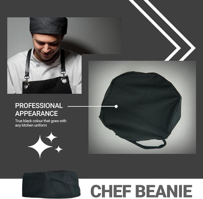 Chef Sac Chef Hat Beanie | Adjustable Strap Chef Cap | Breathable Cotton Chef Skull Cap with Mesh Top | Unisex Chef Hats For Men & Women | One Size Fits Most (Black)