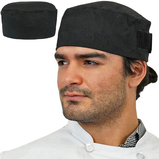 Chef Sac Chef Hat Beanie | Adjustable Strap Chef Cap | Breathable Cotton Chef Skull Cap with Mesh Top | Unisex Chef Hats For Men & Women | One Size Fits Most (Black)