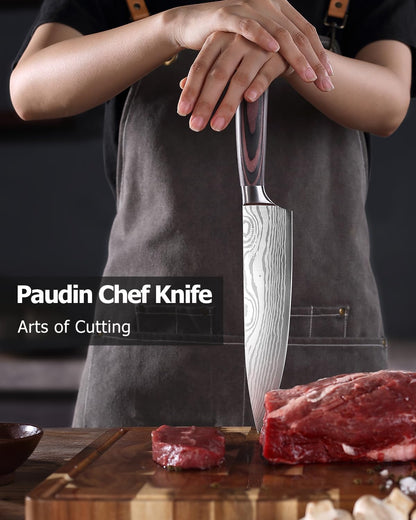 PAUDIN Chef Knife with Sheath- Pro Kitchen Knife 8 Inch Chef's Knives with High Carbon Stainless Steel, Sharp Knife with Ergonomic Handle for Home Kitchen Restaurant