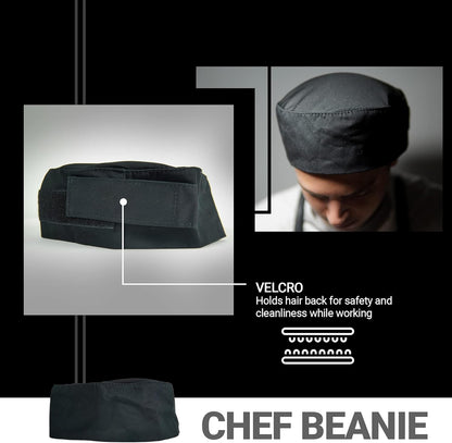 Chef Sac Chef Hat Beanie | Adjustable Strap Chef Cap | Breathable Cotton Chef Skull Cap with Mesh Top | Unisex Chef Hats For Men & Women | One Size Fits Most (Black)