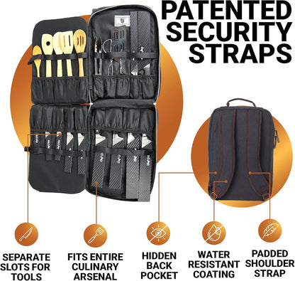 Chef Knife Bag Retro Backpack | 20+ Slots for Knives & Chef Tools | Sturdy Knife Bags For Chefs & Culinary Work